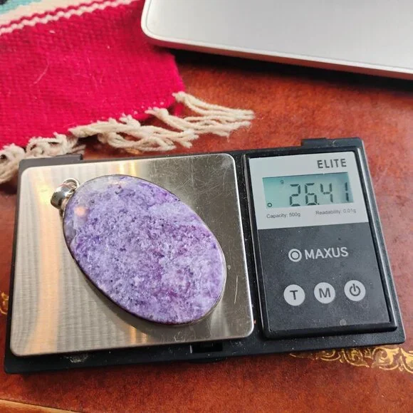 Huge Purple Charoite Sterling Silver Pendant Oval Slab 3" Long 26.4g - Picture 8 of 9